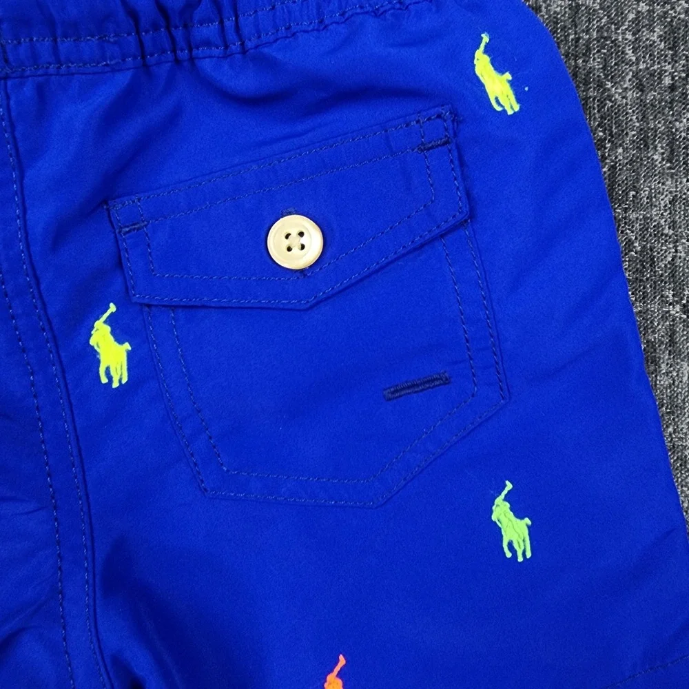 NWT Polo Ralph Lauren Swim Trunks Kids Size 3T Blue Multi Color Pony Embroidered